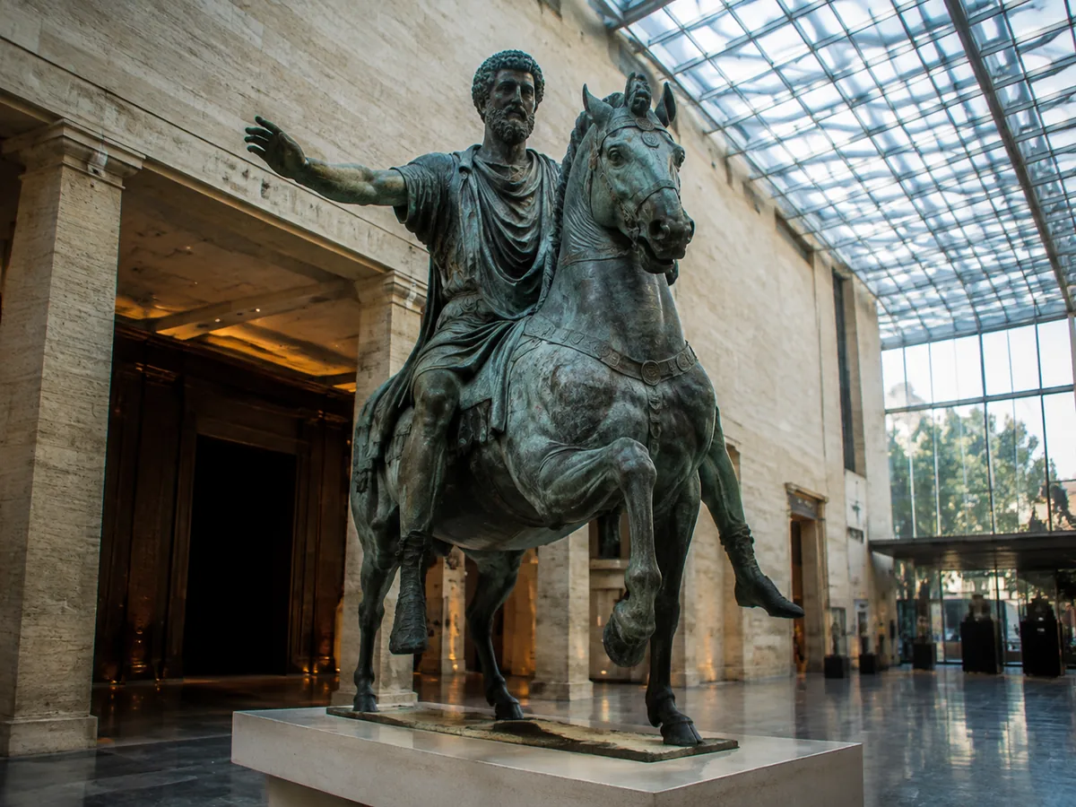 The original bronze equestrian Marcus Aurelius in the glazed Esedra