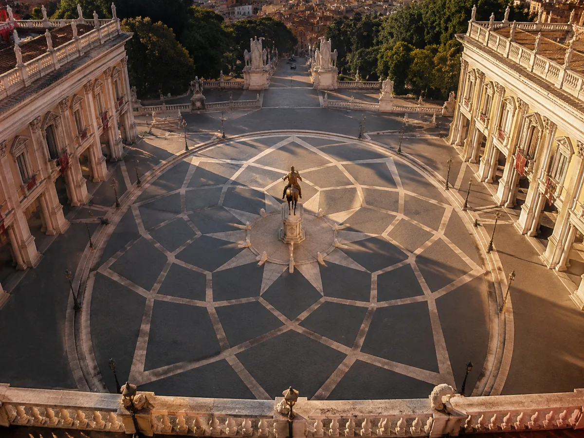 The trapezoidal Piazza del Campidoglio with its twelve-pointed star pavement